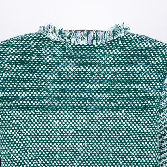 Chico's Structured Tweed Cardigan Women's MEDIUM Open Fringed Cotton Wool Blend - Picture 5 of 6